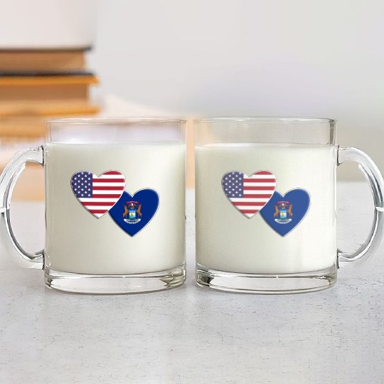 USA American State Of Michigan Flag Patriotic 4th Glass Mugs