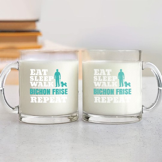 Eat Sleep Walk Bichon Frise Repeat Dog Lover Glass Mugs