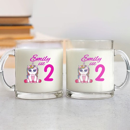Children's Birthday Party 2 Years Girl Name Emily Glass Mugs