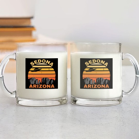 Sedona Arizonna Retro Sunset and UFO Glass Mugs