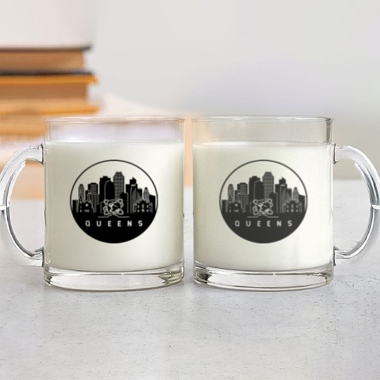 Queens New York Skyline Glass Mugs