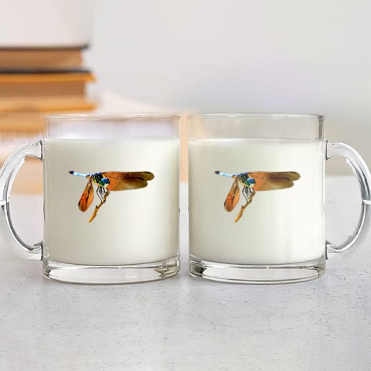 Colorful dragonfly on a branch Glass Mugs