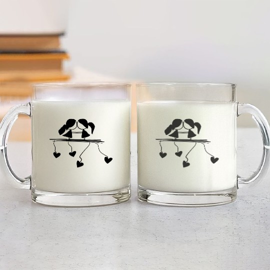 lesbian couple love symbol Glass Mugs