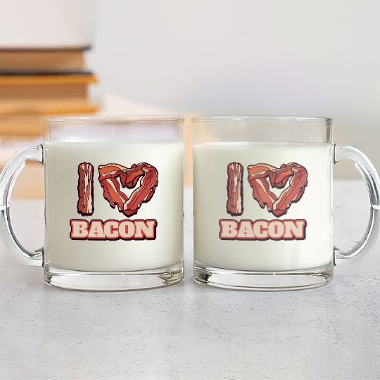 I Love Bacon Themed Words Funny American Meal Glass Mugs