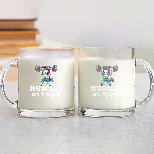 Unicorn Muscle Workout Fitness Training Sport Gym Glass Mugs