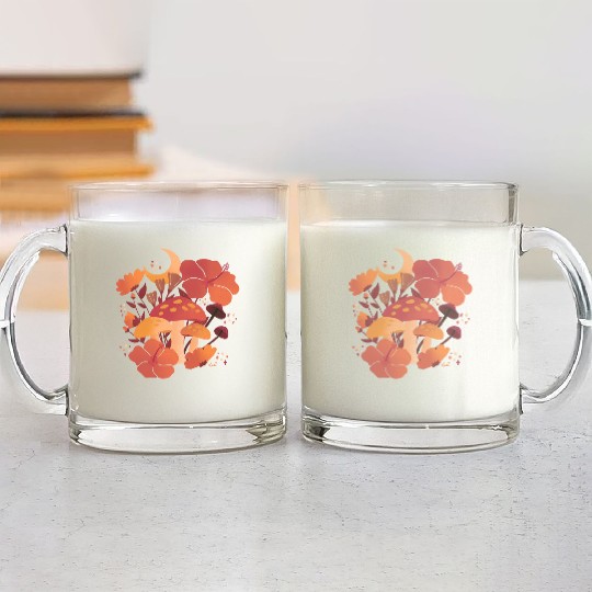 Fall Mushrooms and Hibiscus Floral Nights Glass Mugs