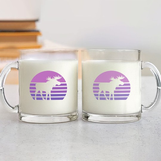 Moose In Sunset Retro Moose Wildlife Nature Glass Mugs