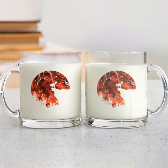 Cat Red Moon trick or treat Bats Forest Funny Hall Glass Mugs