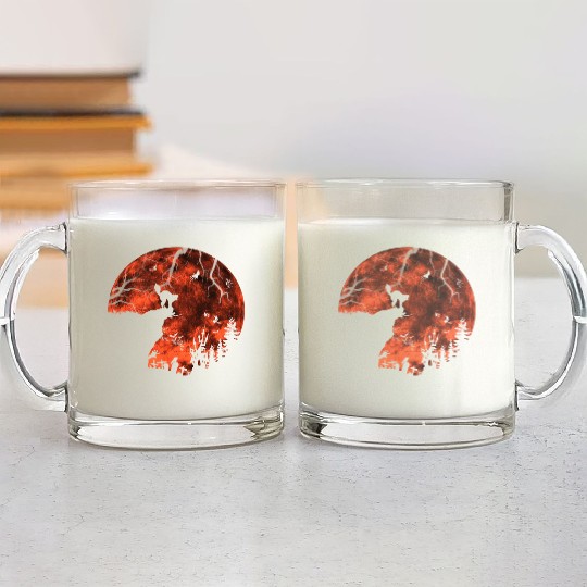 Cat Red Moon trick or treat Bats Forest Halloween Glass Mugs