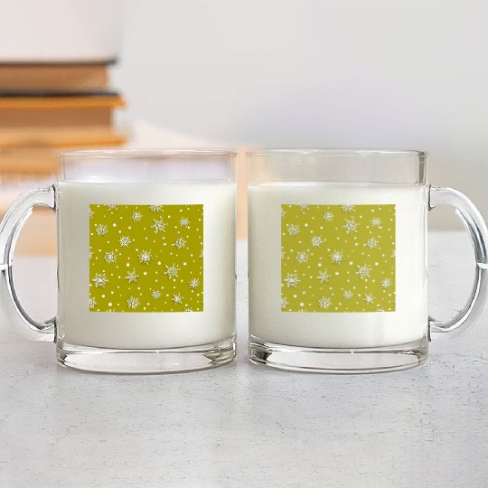 Yellow Snowflakes Pattern Glass Mugs