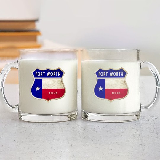 Fort Worth Texas Crest Flag Design Glass Mugs