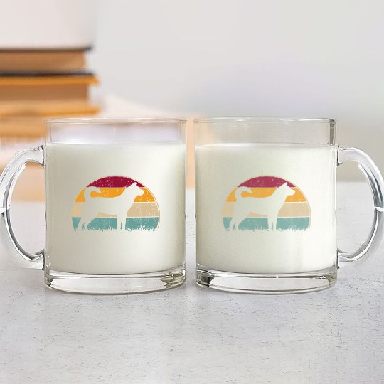 Korean Jindo Dog Retro Vintage Sunset Silhouette Glass Mugs
