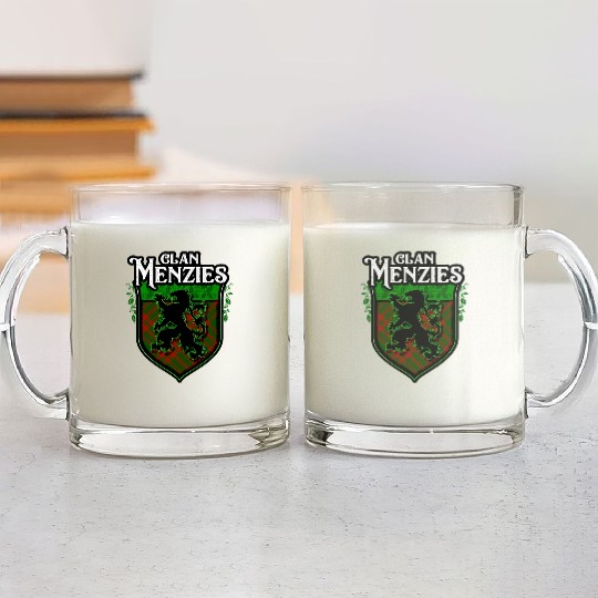 Clan Menzies Scottish Tartan Rampant Lion Celtic Glass Mugs