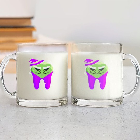 Evil Green Witch Tooth For Dentist On Halloween Glass Mugs