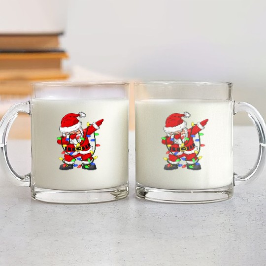 Dabbing Santa Claus Christmas Tree Lights Boys Kid Glass Mugs