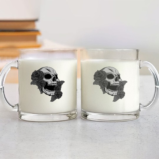 Black Skull Roses Aesthetic Goth Gothic Glass Mugs