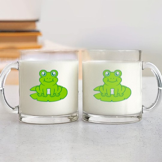 frog sitting water lily sea leaf Glass Mugs