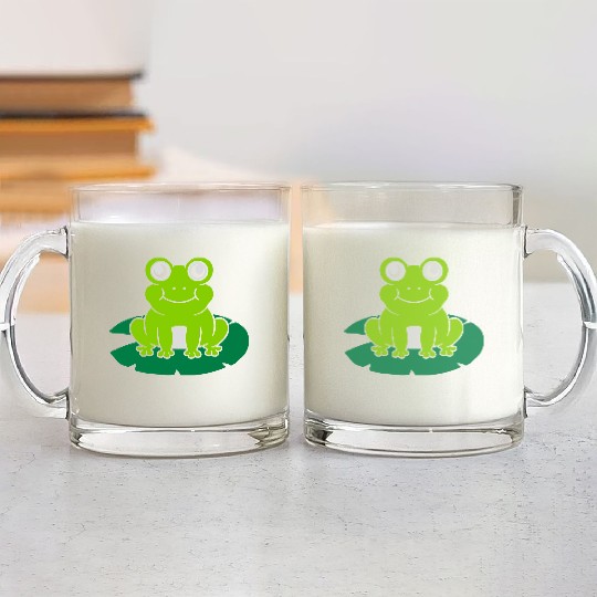 Cute frog sitting water lily Glass Mugs