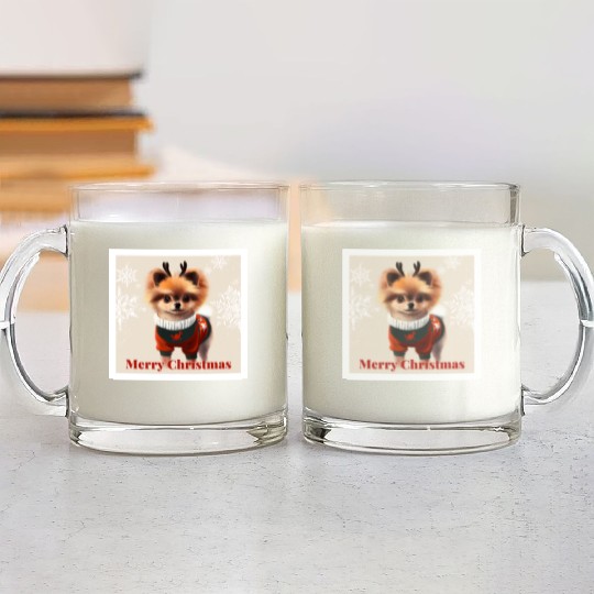 Sweet Miniature Spitz pomeranian in a Christmas. Glass Mugs