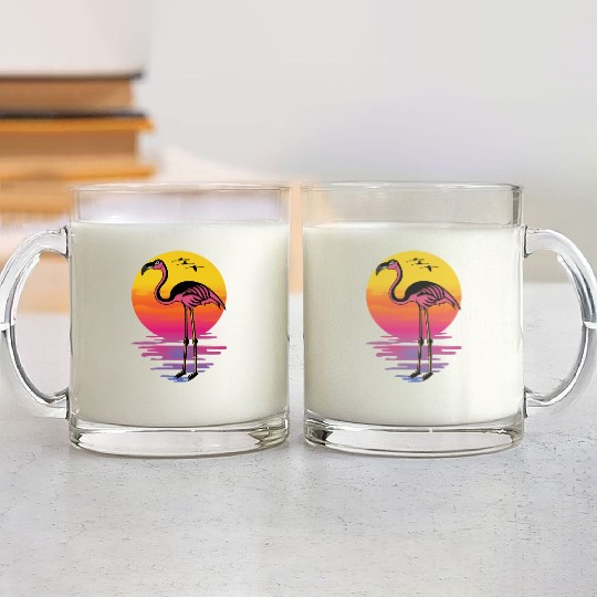 Flamingo Sunset Beach Lover Gift Glass Mugs