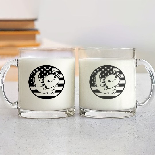 Kawaii Axolotl Americann Flag Axolotl US Flag Axol Glass Mugs