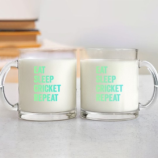Eat sleep cricket repeat | Cricket Lover Glass Mugs