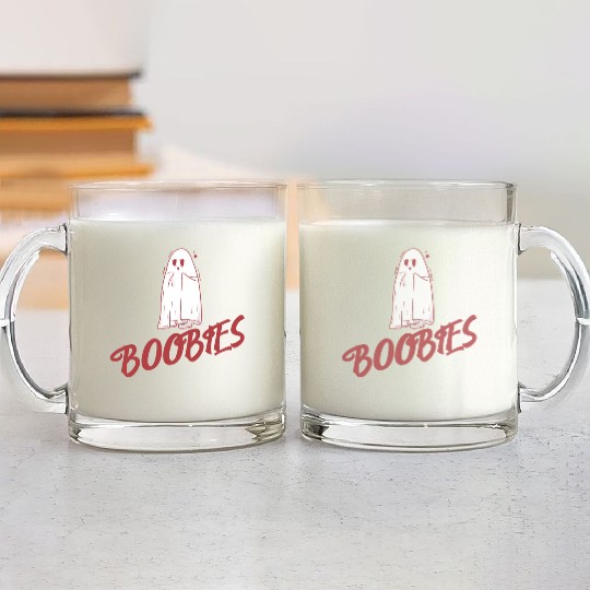 Surprised ghost loves boobies, Boo halloween Glass Mugs