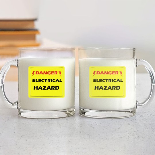 Danger Electrical Hazard Yellow warning Label Glass Mugs