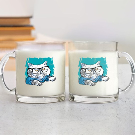 Stylish Nerd Persian Cat Beanie Glasses Tattoo Glass Mugs