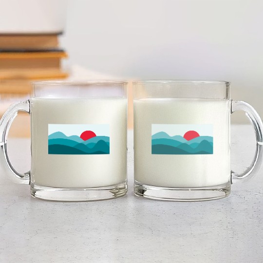 Minimalist Sun Teal Blue Glass Mugs