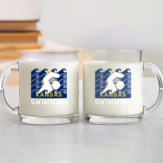 Kansas Flag Swimming Team Swim Swimmer US State Glass Mugs