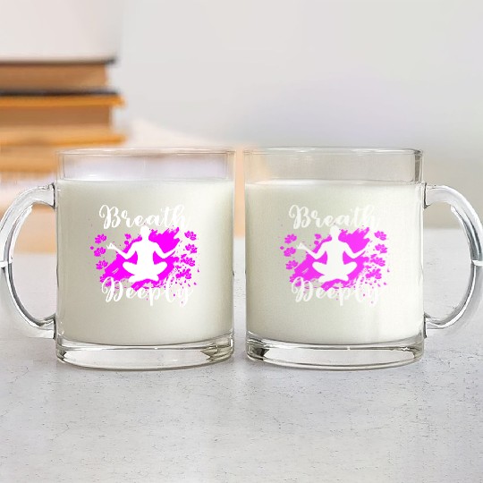Yoga Glass Mugs Breath Deeply Pink Lotus Gift Glass Mugs