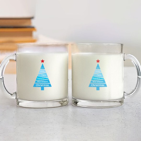 Minimalist Light Blue Christmas Pine Glass Mugs