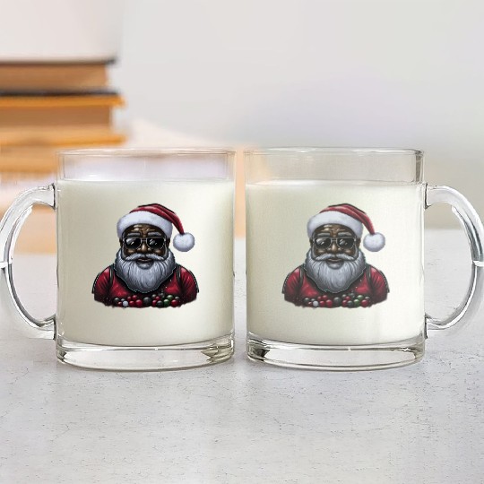 Black Santa, African American Santa Claus Glass Mugs