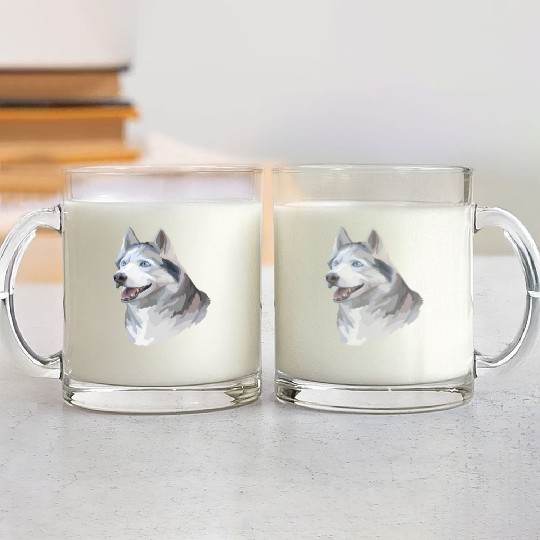 Cute Siberian Husky Dog Watercolor Painting Glass Mugs