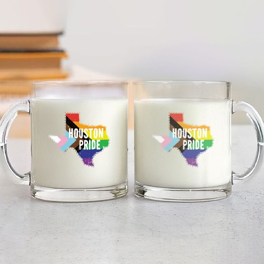 Houston Pride Gay Lesbian Queer Texas Rainbow Flag Glass Mugs