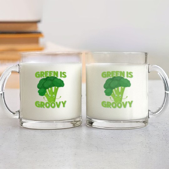 Green Is Groovy Broccoli Vegetable Glass Mugs