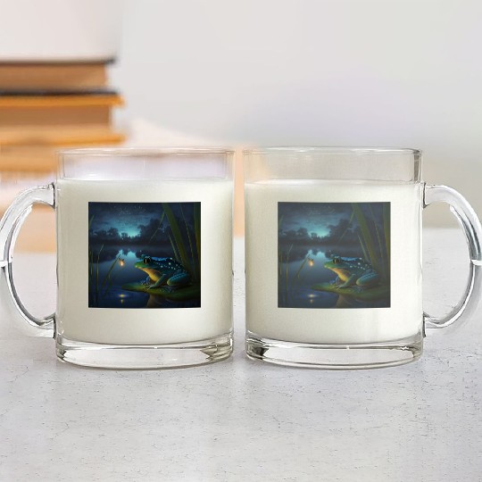 Frog and Firefly Friends on the Pond at Night Glass Mugs