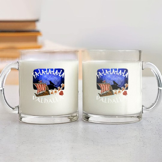 Fa La La La Valhalla Christmas Dragon Ship Vikings Glass Mugs