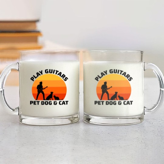 Bass Guitar Player Musician Bassist Cat Dog Animal Glass Mugs