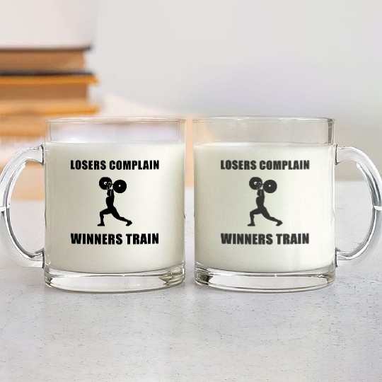 Winners Train Weightlifting Glass Mugs