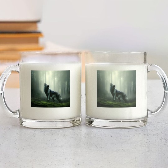 Howling wolf at midnight Glass Mugs