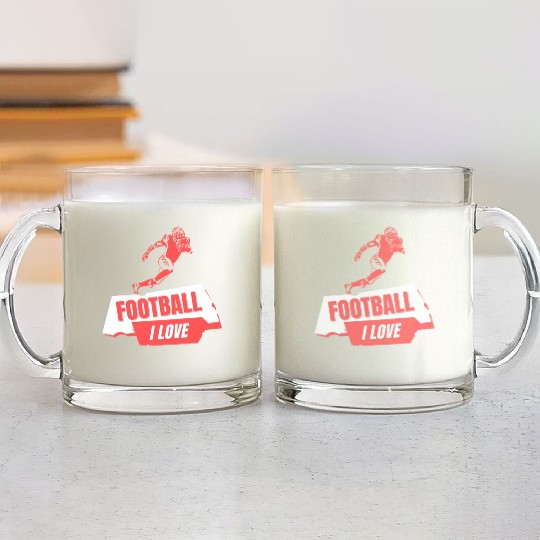 I Love Football Game Day Glass Mugs, Football Glass Mugs