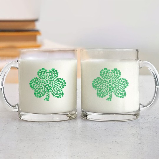 Womens cats Icon white Shamrock St. Patrick's Day Glass Mugs