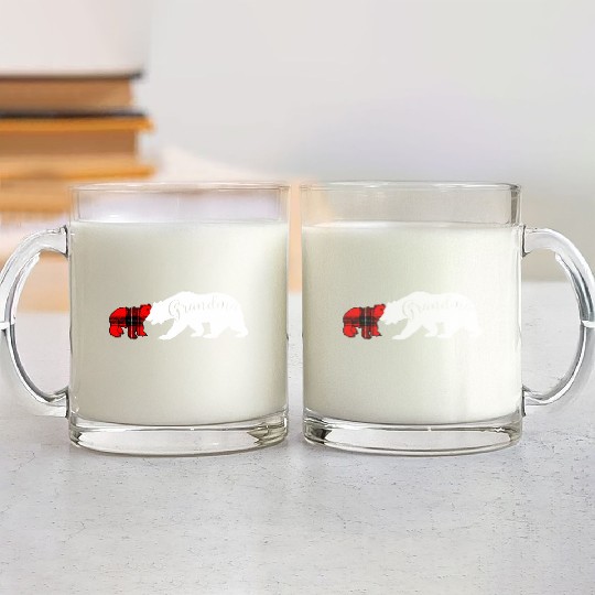 Grandma Bear Red Plaid Cub Mom Christmas Ladies Glass Mugs