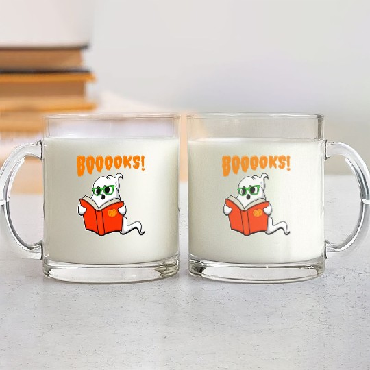 Funny Teacher Halloween Ghost Books Reading Glass Mugs
