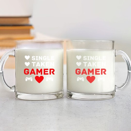 Single Taken Gamer Valentines Day Gaming Heart Glass Mugs