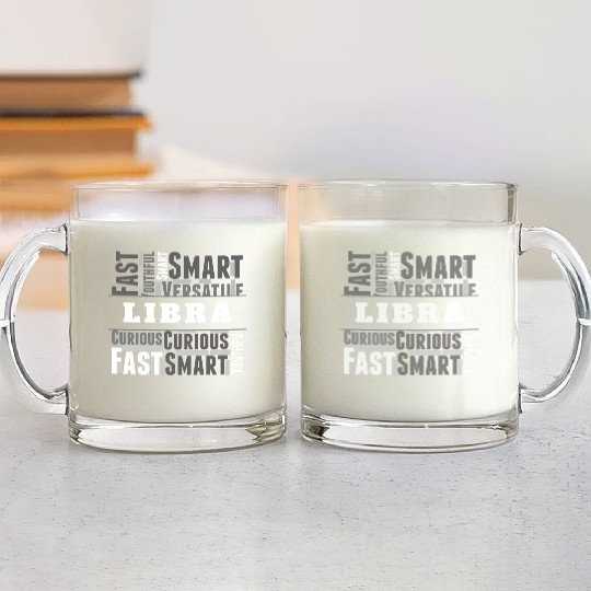 Libra Zodiac Star Sign Word Cloud Square Monochrom Glass Mugs