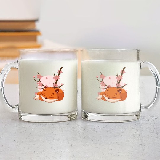 Japanese Fox Cherry blossom Flower sakura kawaii Glass Mugs