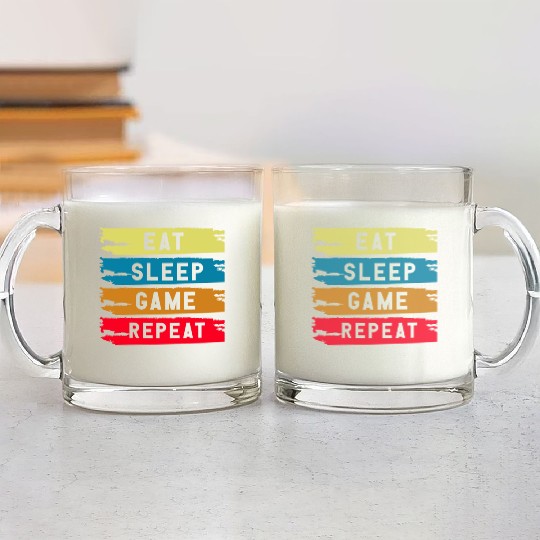 Eat Sleep Game Repeat Funny Gaming Glass Mugs Design